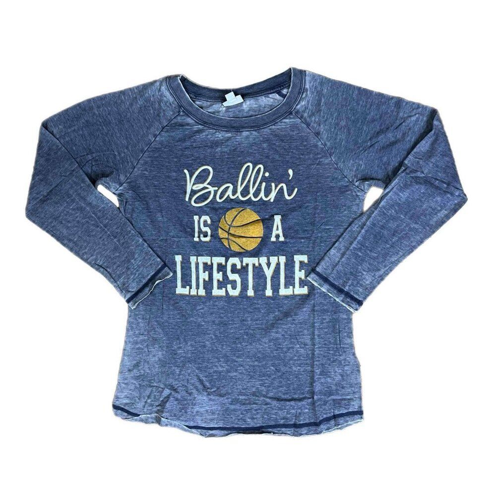 NEW L LuLaRoe Julie Long Sleeve Basketball Ballin' Raglan Burnout Blue White